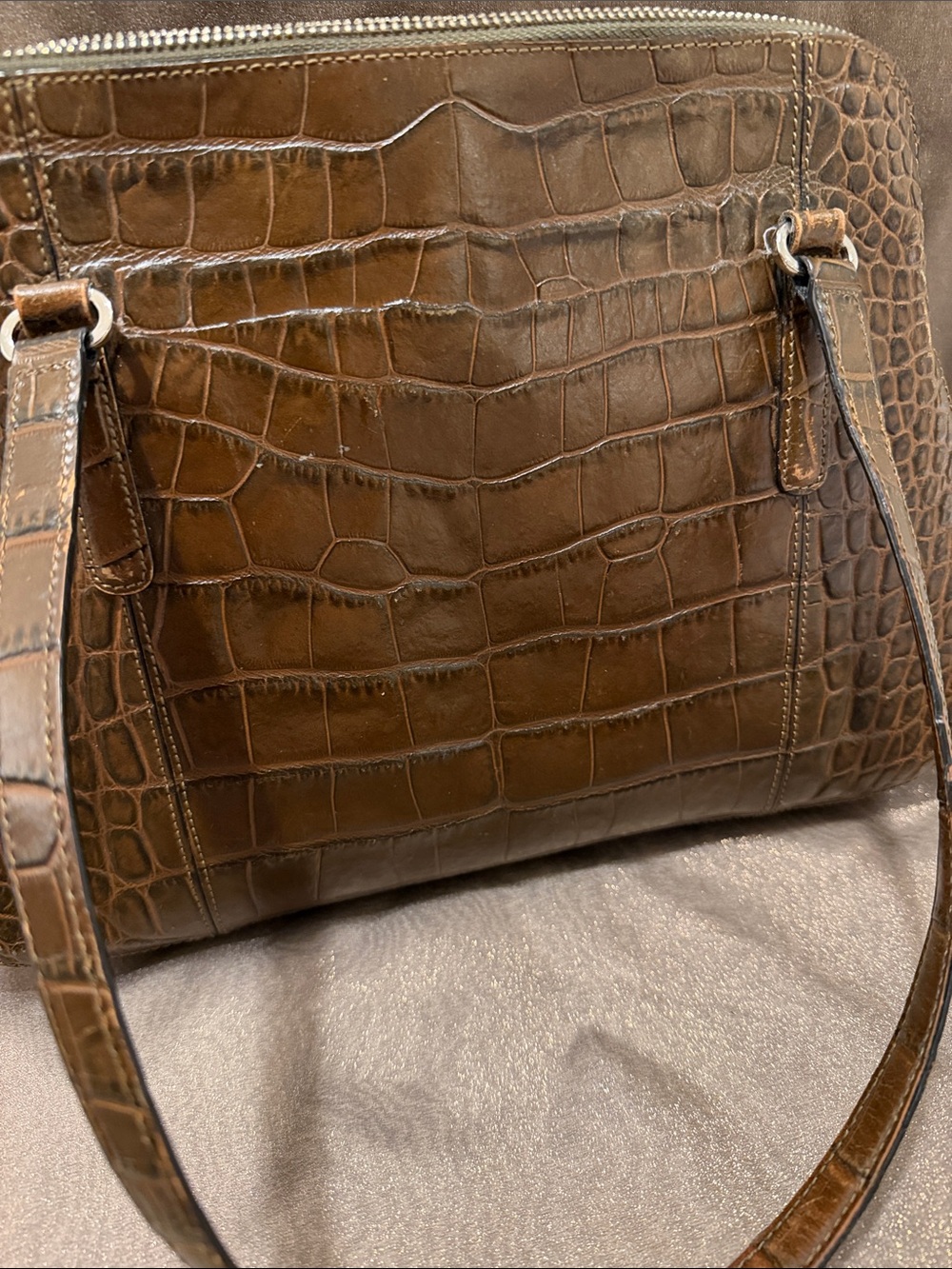 Monsac Brown Croc-Embossed Shoulder Bag - Picture 6 of 13